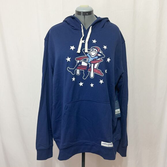 Life is Good NWT Sz L Darkest Blue French Terry Adirondack Stars Hoodie - Picture 10 of 15